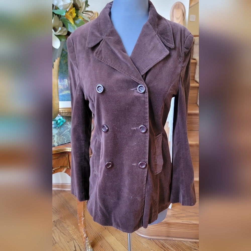 VINTAGE MADISON SPORT BROWN VELVET DOUBLE BREASTED 100% COTTON BLAZER JACKET 12